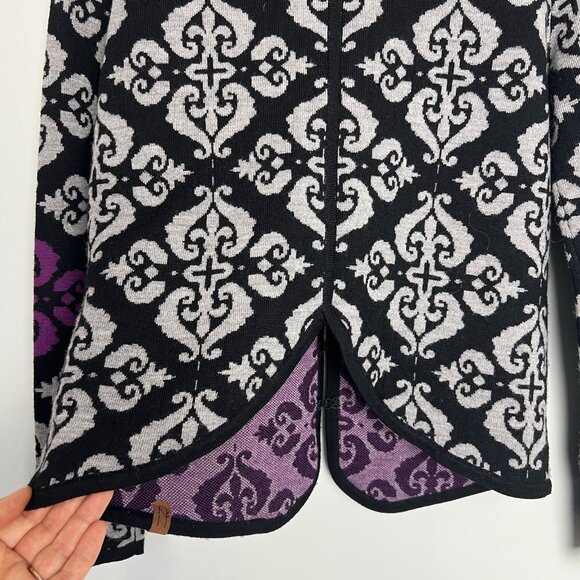 Neve Merino Wool Womens M Geometric Cardigan Jacket Warm Winter Artsy Office - Picture 5 of 9